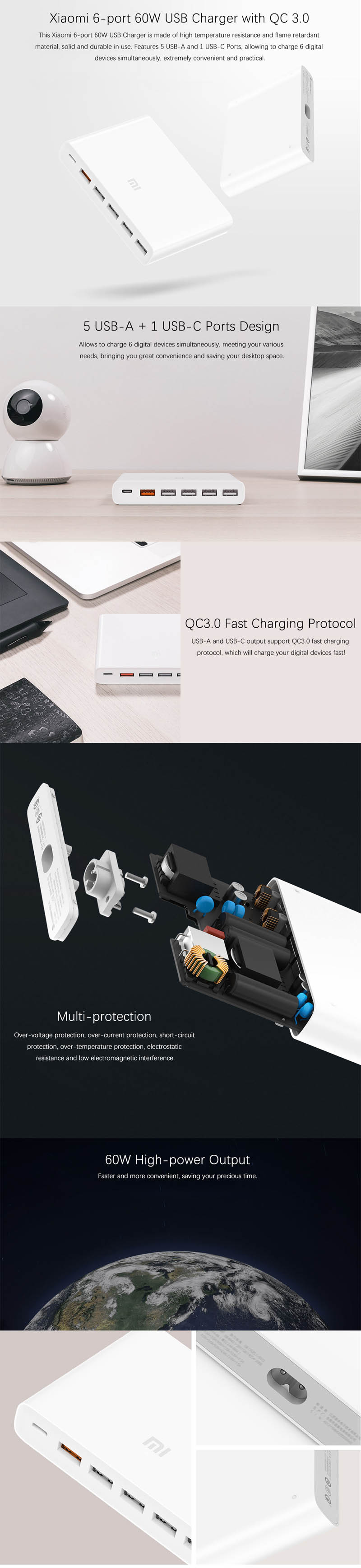 Xiaomi USB Fast Charger 6 Ports 60W